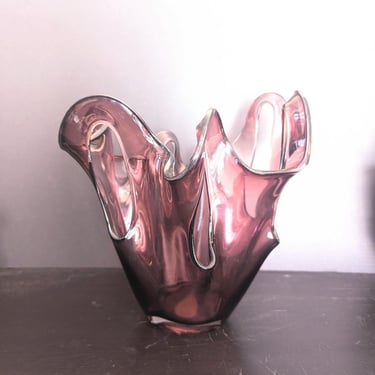 Handblown Freeform Amethyst Art Glass Vase 