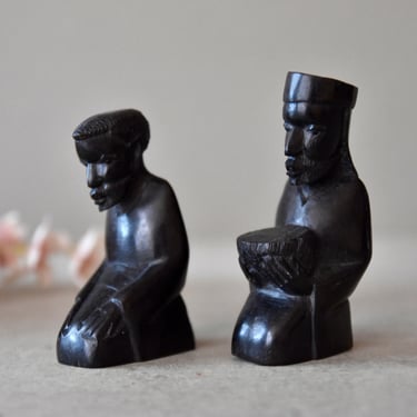 Vintage Two African Ebony  Wood Figurine African Iron Wood Bust Vintage Gift  African Art 