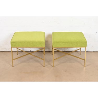 Paul McCobb for Directional X-Base Brass and Upholstered Stools or Ottomans, 1950s