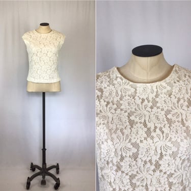Vintage 60s top | Vintage white lace sleeveless top | 1960s Alice Stuart blouse 