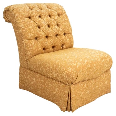 Hollywood Regency Yellow Damask Slipper Chair