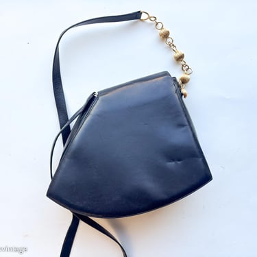 1980s Black Leather Purse | 80s Black Leather Shoulder Bag | Galo Italy 
