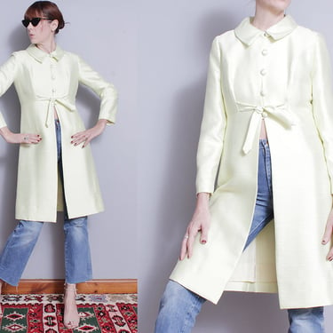 Vintage Early 1960's | Silk | Long | Overcoat | Mid Century | MCM | Jacket | Topper | S 
