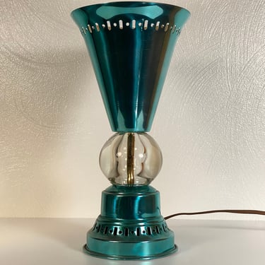 Mid Century Modern Aluminum and Glass Torchiere Table Lamp 