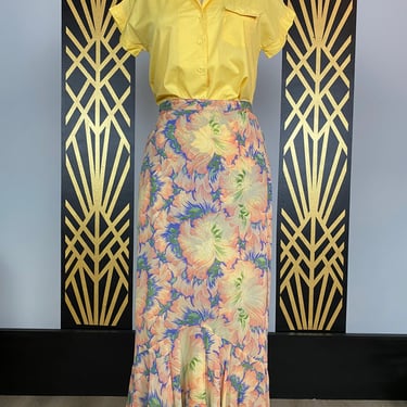 Yellow cotton blouse, 1950s style, macys young collection, mrs maisel style, cap sleeves, button down shirt, 34 bust, summer separates 
