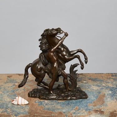 19th Century German Bronze of a Classical Youth with a Horse