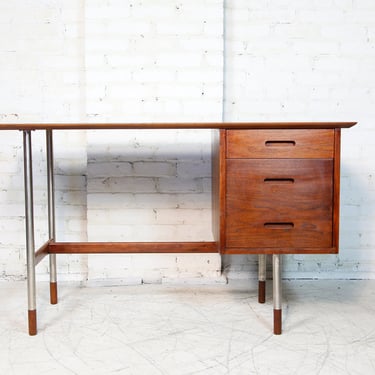 Vintage Mid century modern small Rosewood and stainless steel legs desk | Free delivery in NYC and Hudson Valley areas 
