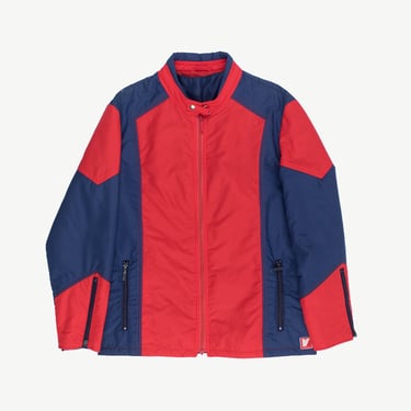 Men’s 70s vintage ski jacket, red blue padded short Winter jacket - Medium 
