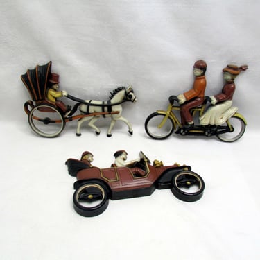 Vintage 1975 Homco Transportation Wall Plaques Horse & Buggy Carriage - Bicycle - Model T Automobile 