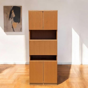 Vintage Tall Bar Cabinet by Bauhaus Designs, Drop Front w/ Mirror, Modern Storage Tower, 84