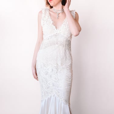 1980s Tiered Lace Wedding Dress, sz. S