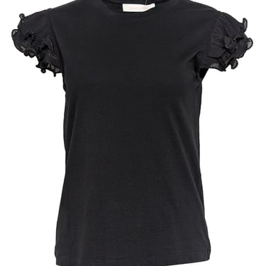 See by Chloe - Black Short Ruffle Sleeve Shirt Sz XS