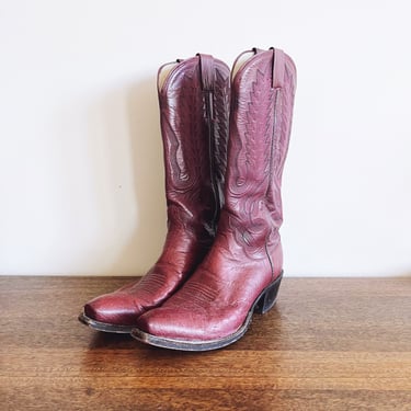 Vintage M.L. Leddy Maroon Ostrich Women’s Cowboy Boots 
