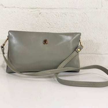 Vintage Gray Crossbody Purse 1980s Faux Leather Trim Bag Strap Structured Handbag 80s 1990s 90s 