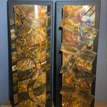 Wall Art Set of Tow - Mounted Sculptures in Copper- Signed 2004 