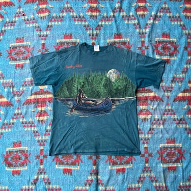 Vintage 1990s Thrashed Boundary Waters Native American Graphics Shirt 