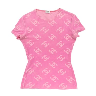 Chanel Pink Velour Short Sleeve Top
