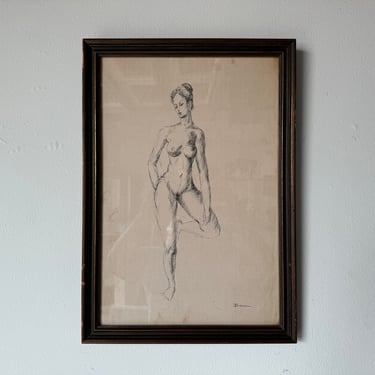 Marcel Julien Baron (France, 1872-1956)  Female Nude, Ink Drawing, Framed 