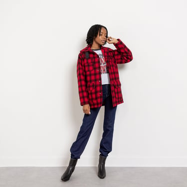 PLAID WOOL JACKET Vintage Woolrich Red Black Coat Sporty Hunter Outerwear Fall Winter 90's / Small Medium 