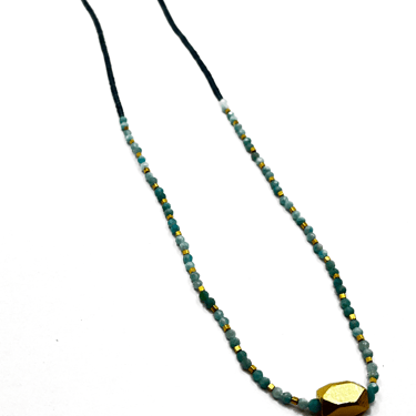 Debbie Fisher | Grey Seed With Amazonite &amp; Gold Vermeil Bead with Gold fill Clasp Necklace