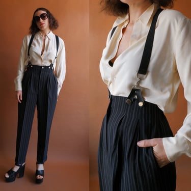 Vintage 90s Suspender Pinstripe Trousers/ Size Medium 