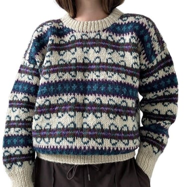 Vintage Lost Horizons Hand Knit Wool Fair Isle Chunky Oversized Hippie Sweater 