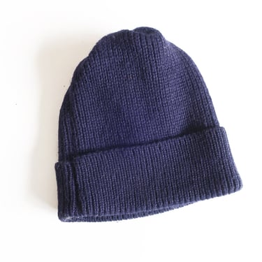 vintage beanie / watch cap / 1980s wool knit navy blue USN style watch cap beanie 