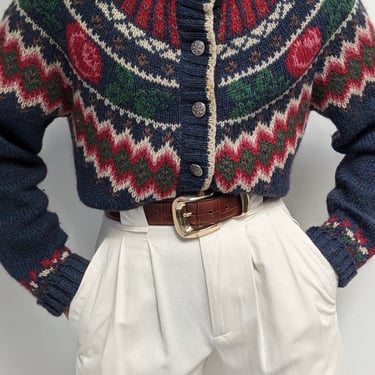 Vintage 1950's Norway Fair Isle Navy Wool Cardigan | Afterlife