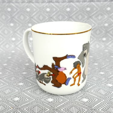 Vintage Disney Coffee Cup Mug - Jungle Book Mowgli Baloo King Louie Bagheera Kaa Vultures Shere Khan - Made in Japan - Walt Disney Prod. 