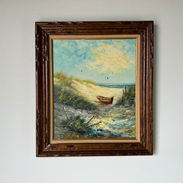 1970's R. Weston  Impressionist  Beach Seascape Original Oil Painting, Framed 