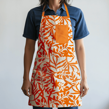 Figi Floral Full Chef Apron in Orange - Organic Cotton Canvas Mid-Weight