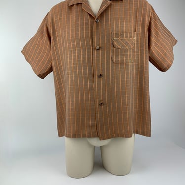 1950's Rayon Shirt - PENNEY'S Label - Soft Fabric with Interesting Pocket Detail - Loop Collar  - Men's Size Large - AS IS 
