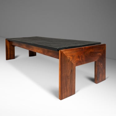 Heirloom Brutalist Mid-Century Modern Coffee Table in Solid Walnut & Slate by Adrian Pearsall for Craft Associates, USA, c. 1960's 