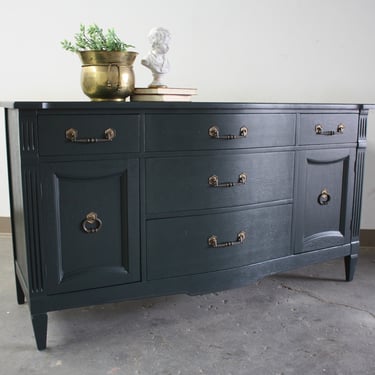 AVAILABLE**Antique Credenza in Salamander Green//Refinished Traditional Buffet//Painted Vintage Sideboard 