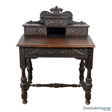 Antique Victorian R.J. Horner Oak Carved Griffin Motif Slant Front Writing Desk