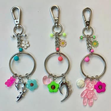 Heart charm keychain, mixed charm accessory, barbell jewelry, kid core jewelry 