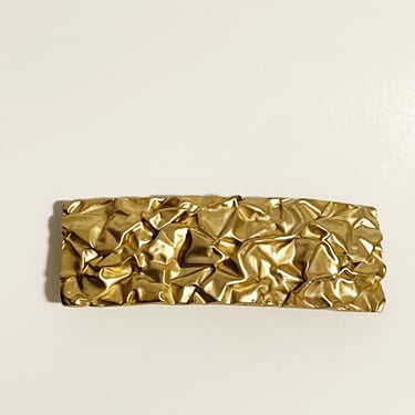Vintage 1980s Gold Rectangle Hair Clip Gold Nugget Hair Clamp Hair Accessories Glam Hair Bow 80s Hair Clip Barrette Crinkled Paper Geometric 