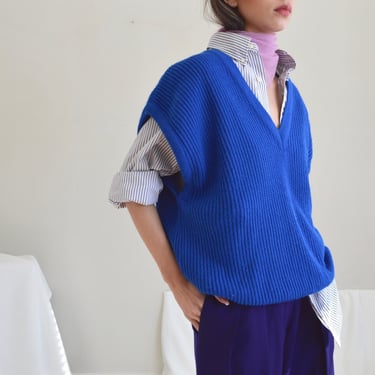 chunky cobalt vneck pullover sweatervest / made in usa 