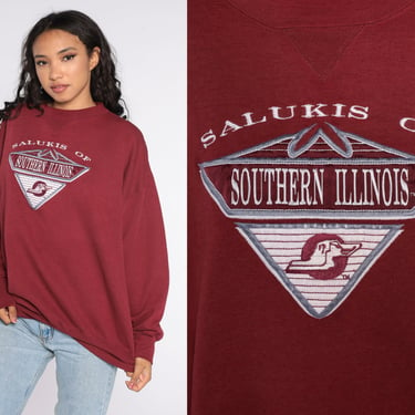 Salukis Southern Illinois Shirt 90s NCAA Sweatshirt Basketball Retro Sports Pullover Jumper 1990s Graphic Burgundy Vintage Extra Large xl 