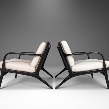 Set of Two ( 2 ) Ebonized Model 2315-C Lounge Chairs in Bouclé by Adrian Pearsall for Craft Associates, USA, c. 1960's 