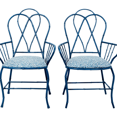 Pair Blue Metal Garden Chairs