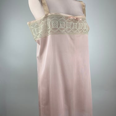 1920'S SILK Teddie - Beautiful Lace Detail - Pale Pink Silk with Ivory Cotton Lace - Women's Size Medium 