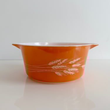 Pyrex Autumn Harvest Wheat Orange Round Casserole Dish #474 1.5L Vintage 1980s 