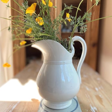 Beautiful vintage French pure white ironstone pitcher from a famous maker Luneville 