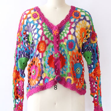 Radial Rainbow Crochet Cardigan S-L