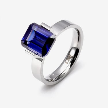 B.Tiff - 3 ct. Emerald Cut Ring - Blue