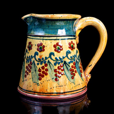 F F Griffi Cassis Corsica Large Terracotta Pitcher, 8 Inches Tall, Hand Painted Terraghja, Made in France 