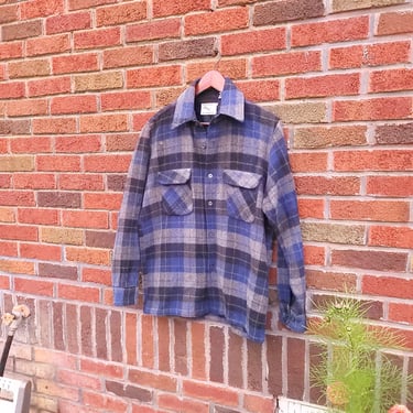 Vintage 1970's Wool Blend Blue Flannel Shirt / Hunting / S to M 