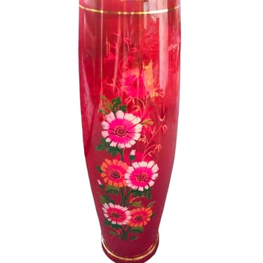VINTAGE Enameled Glass Vase, MCM Ruby Red Bohemian Gilt Vase, Home Decor 