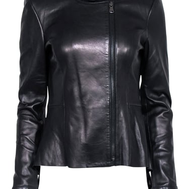 Kenneth Cole - Black Leather w/ Snake Skin Detail Moto Jacket Sz S